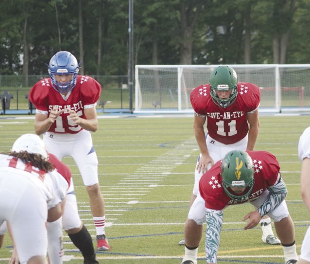 Union City’s Gavin Henry (11) lines up behind teammate Matt Long.